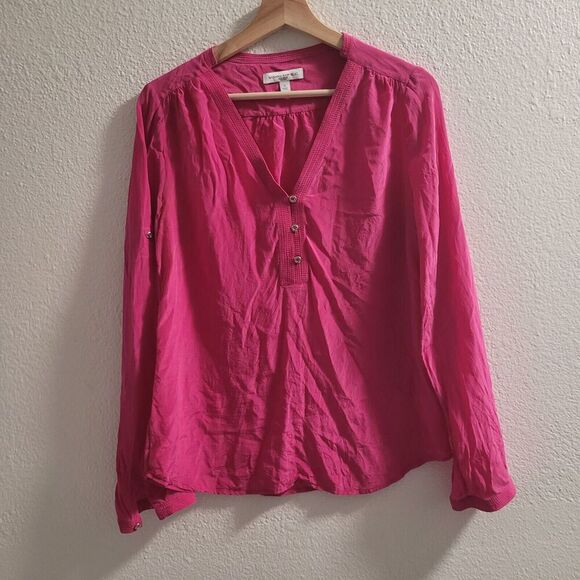 Banana Republic Womens Silk Shirt Size S Pink‎ Long Sleeve V Neck Barbiecore - Picture 1 of 9